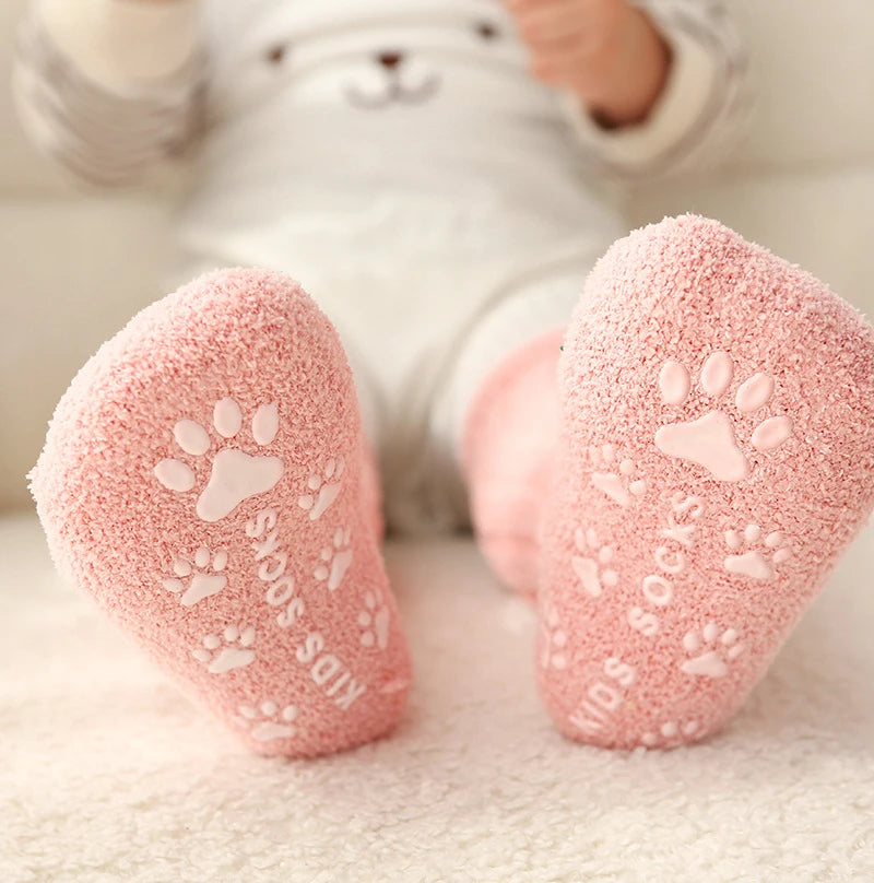 Winter Children Socks Non-slip Baby High Tube Socks Warm Plush Thicken Toddler Boys Girls Middle Tube Sock for 0-4 Year