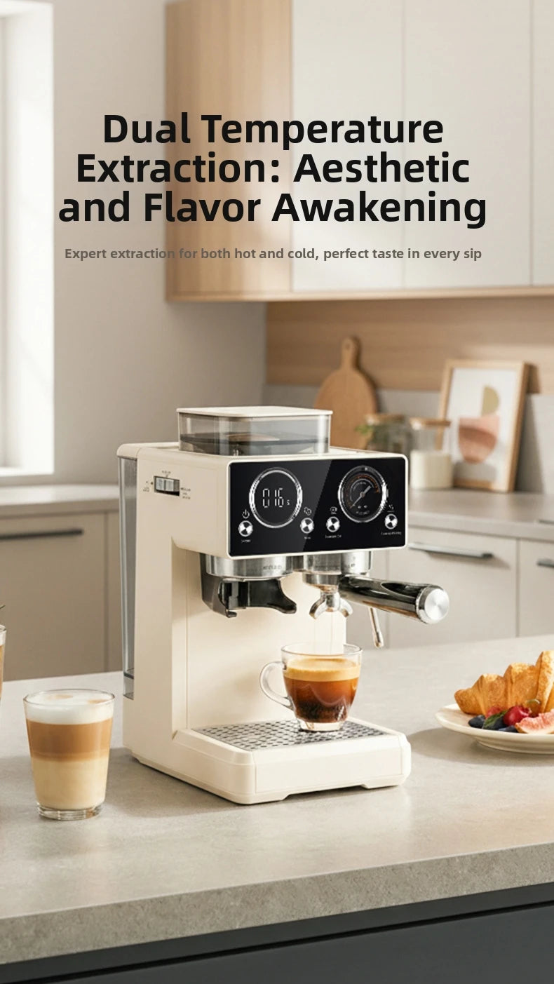 20Bar Semi-Auto Espresso Machine Smart Touch Control with Built-in Grinder, Cold/Hot Brew, Milk Frother for Home/Office