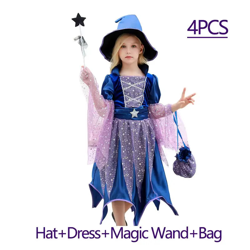 Halloween Costume for Girls Dress Scarlet Witch Vampire Devil Ghost Bat Carnival Party Dress Up  Kids Cosplay Clothes