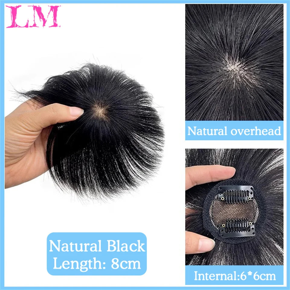 LM Hair Bangs for Mens Clips in Real Hair Bang Cover High Forehead 100% Human Hair Bangs Fringe Extension for Volume