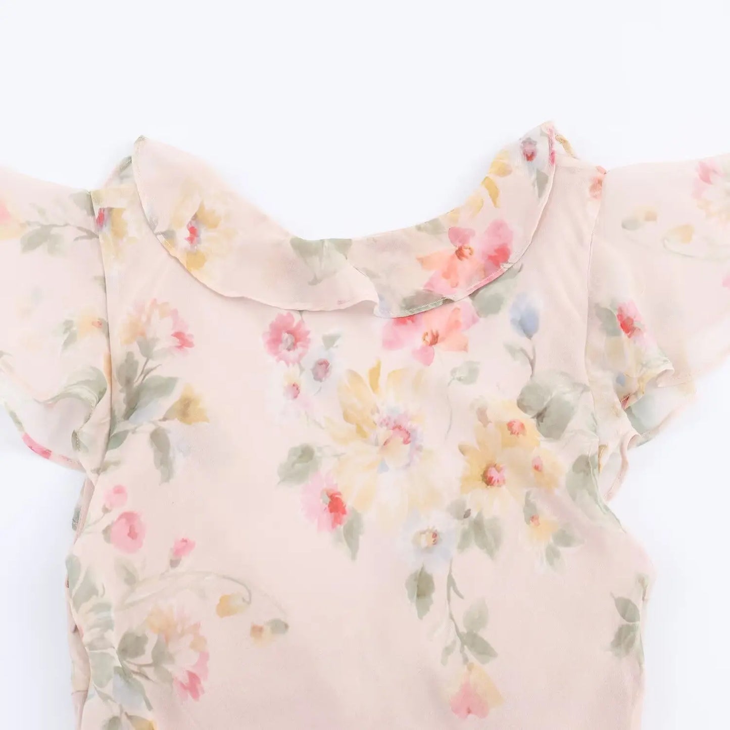 Floral Print V-Neck Midi Dress Women's Autumn New Style Layered Decorations Flower A- Line Skirt Polyester Comfortable Dress