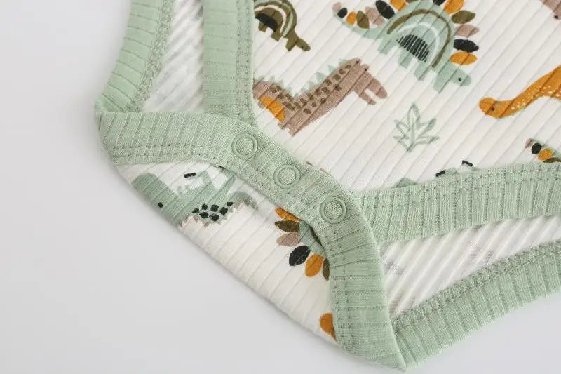 Newborn Ribbed Bodysuits Set 6PCS Cotton Baby Girl Clothes Animal Print Baby Boy clothes Solid Color Short Sleeve