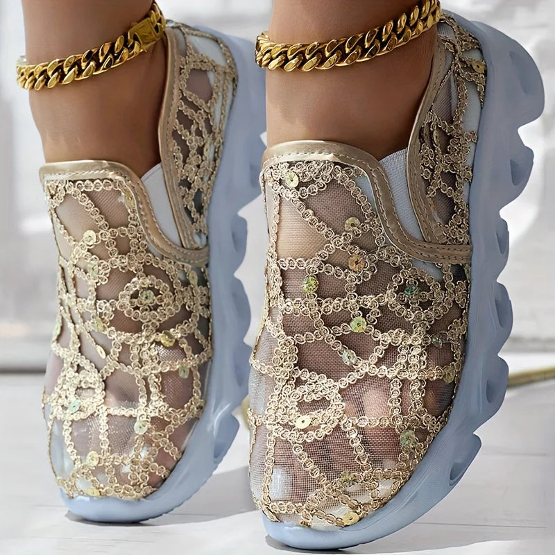 Women Sneakers New Lace Flats Platform Women Sport Shoes Women Mesh Breathable Sneakers Summer New Casual Running Shoes