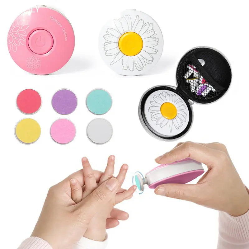 6Pcs Electric Baby Nail Trimmer Kid Nail Polisher Tool Infant Manicure Scissors Newborn Hygiene Kit Nail Clipper Cutter with Bag
