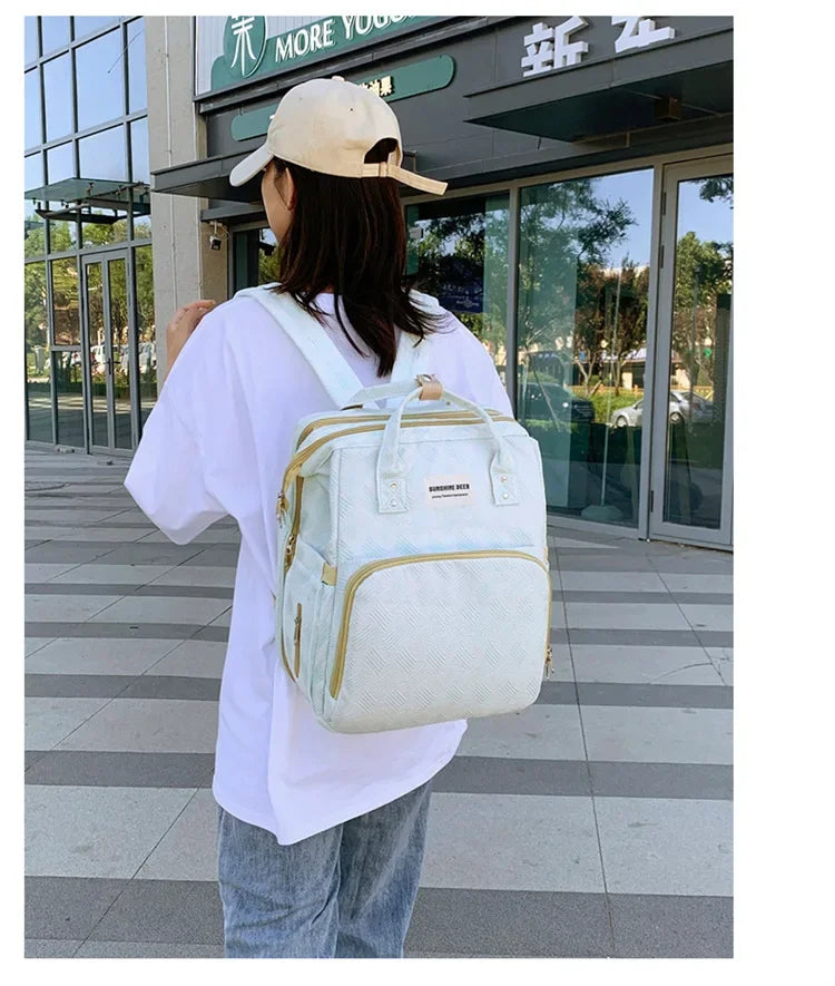Baby Diaper Bag with Stroller Hooks Portable Baby Crib Diaper Changing Pad Baby Carrier Bag for Activity Mom Backpack 30*20*40cm