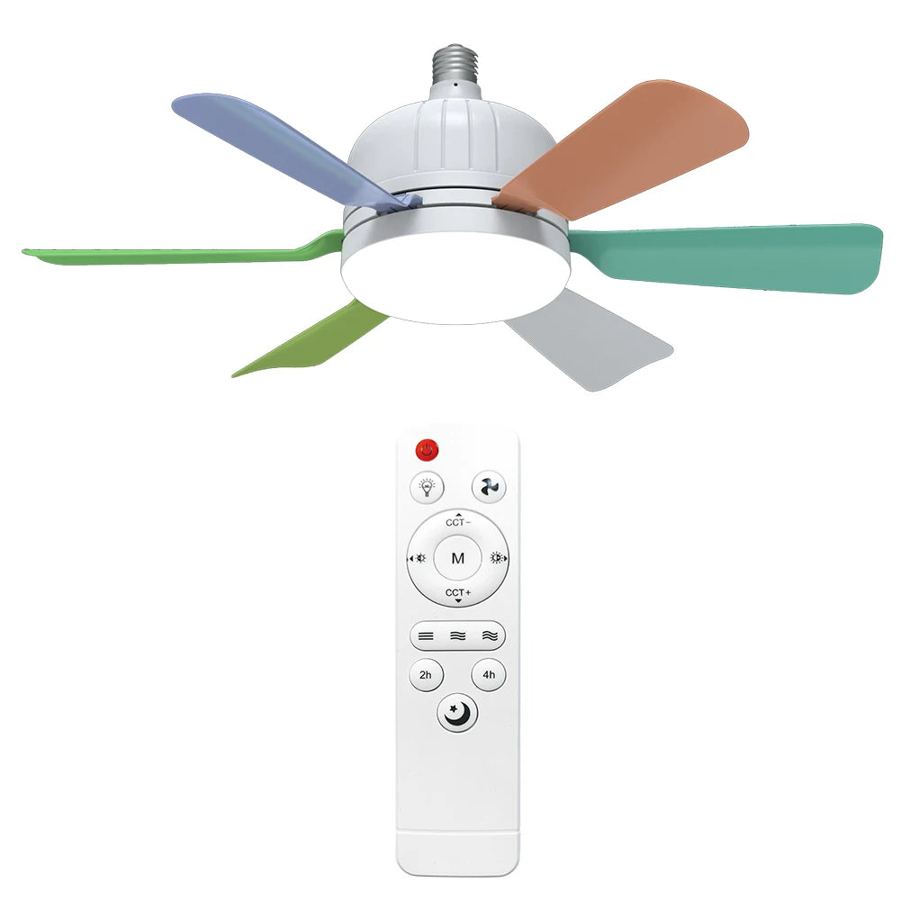 Socket Fan Light with Remote Screw in Ceiling Fan Light Adjustable Wind Speed Socket Ceiling Fan Light Bulb Fan for Home Office