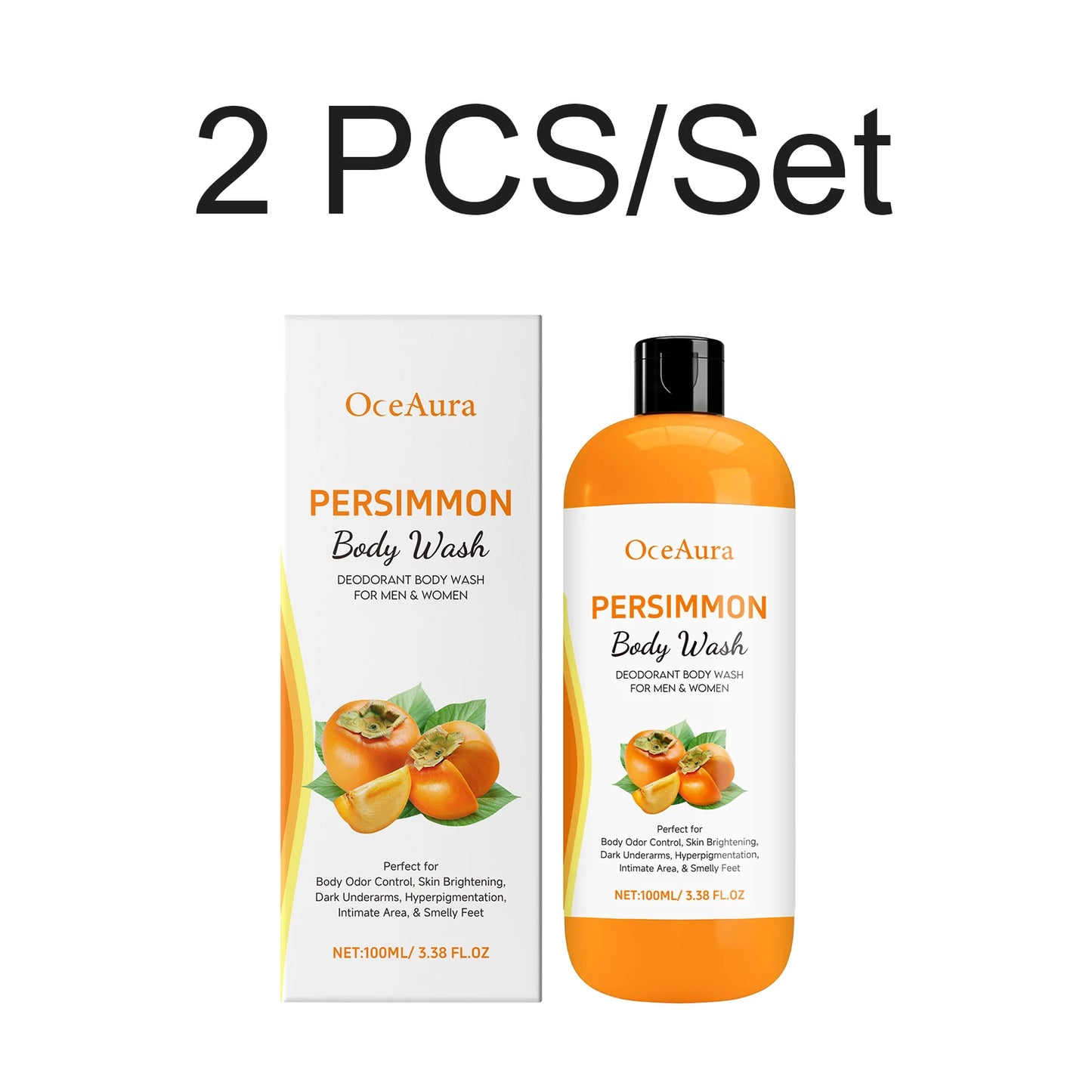 100ml Persimmon Body Wash Odor Eliminating Exfoliating Shower Gel Oil Control Smoothing Remove Dirt Sweat Lasting Body Cleanser