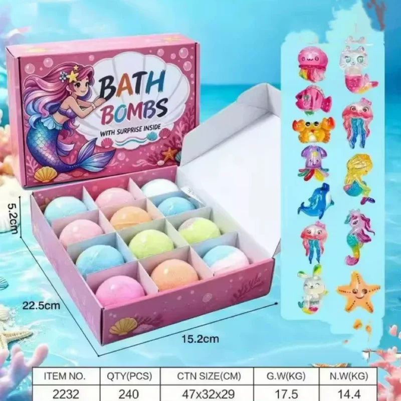 12pcs 60g Safe Natural Kids Bath Fizzies Surprise Hidden Toy Bubble Fizzy Ball Fun Bathtime Play Gift Set for Child