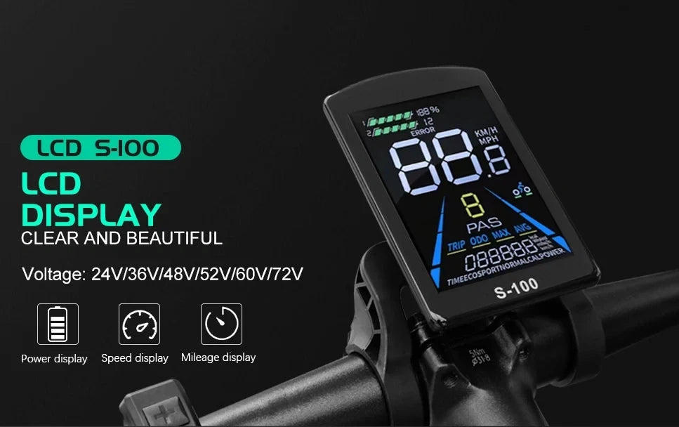 Ebike Sine Wave Display Controller 100A Three-Mode 48V52V60V72V with Learning Function UKC1 LCD Color Display 3000W5000W Motor