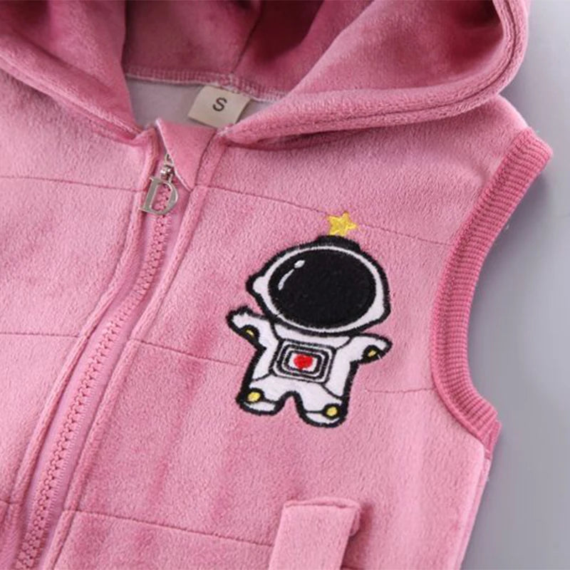 Baby Boys Clothes Sets Autumn Winter Thick Fleece Astronaut Hooded Vest Coat Pants 3Pcs for Kids Casual Outfits Girls Warm Suit