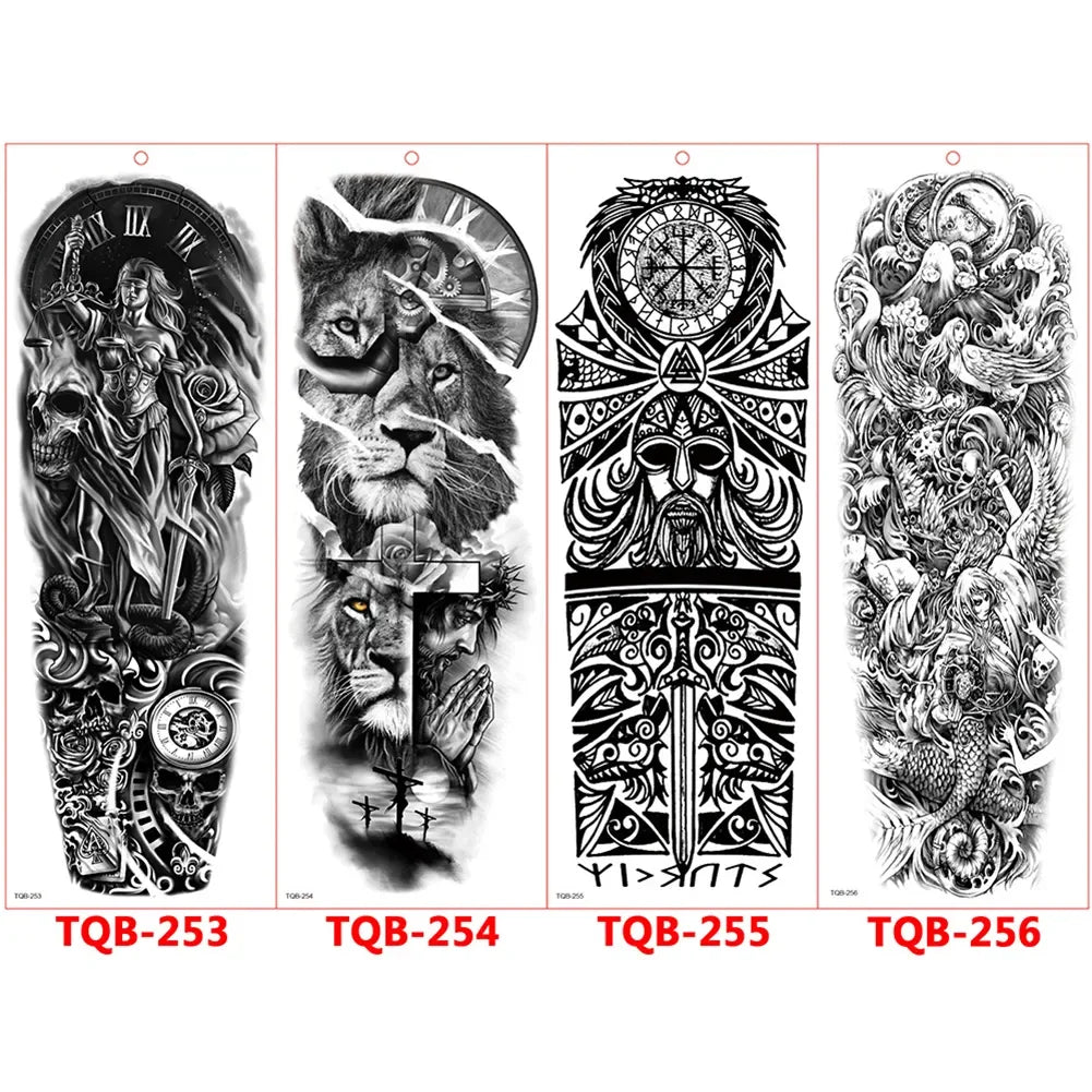Full-arm Tattoo Stickers With The Crown Of The Virgin Of Jesus And Lion Waterproof Tattoo Stickers