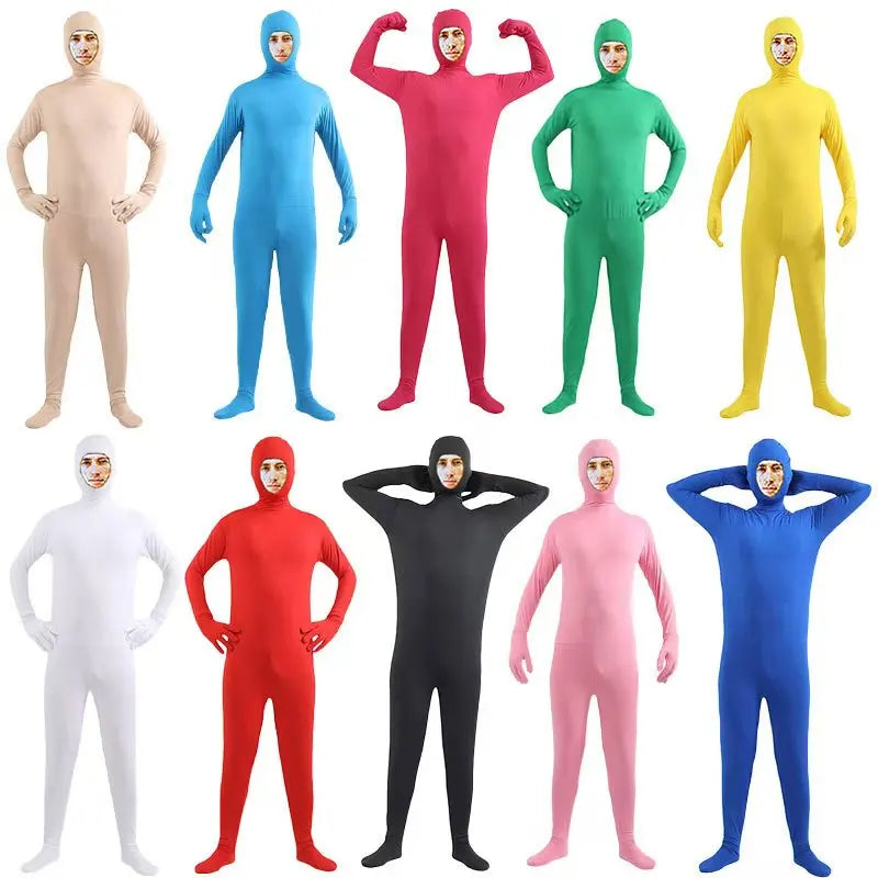 Halloween Cosplay Adult Male Solid Color Tight Fitting Invisibility Cloak Clothing Black Man Jumpsuit Invisibility Man Children'