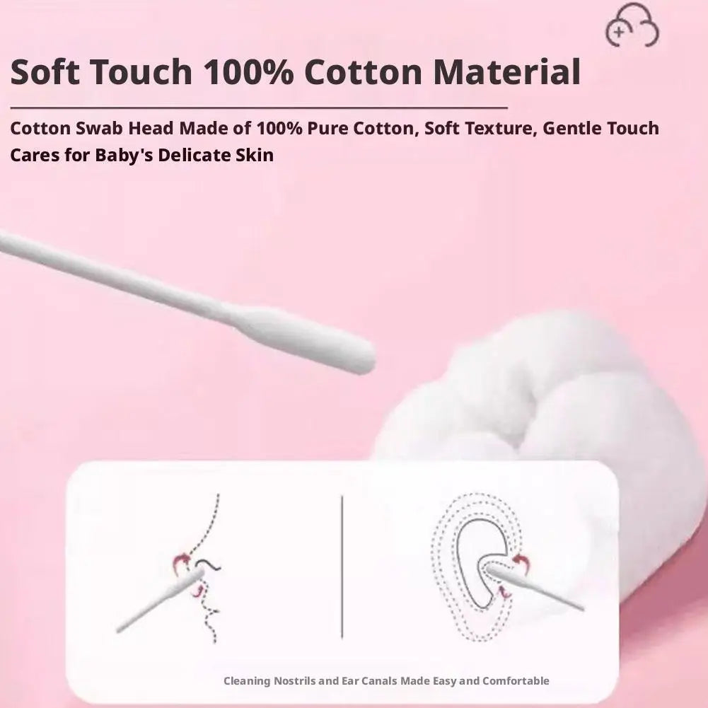 Baby Earwax Removal Swabs 50Pcs Adhesive Cotton Buds Sticky Ear Cleaner Dual-Ended Safe Infant Nose Care Tool