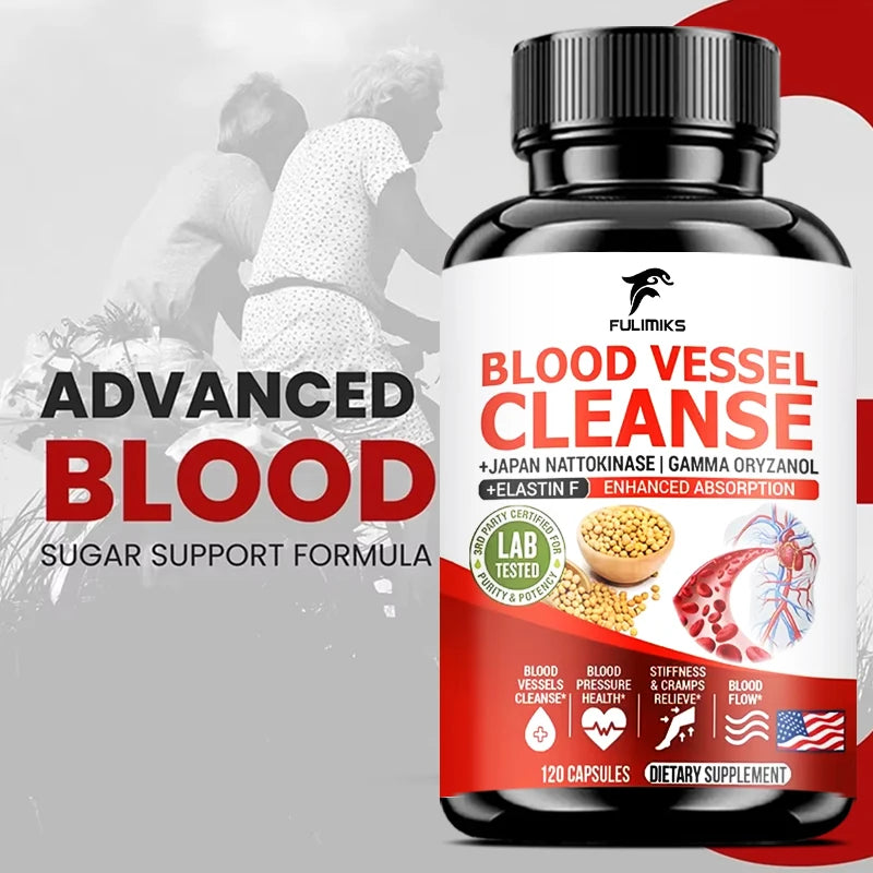 Premium Blood Vessel Cleanse Pills, with Japan Nattokinase, Gamma Oryzanol, Support Vein Health, Leg Wellness, Non-GMO