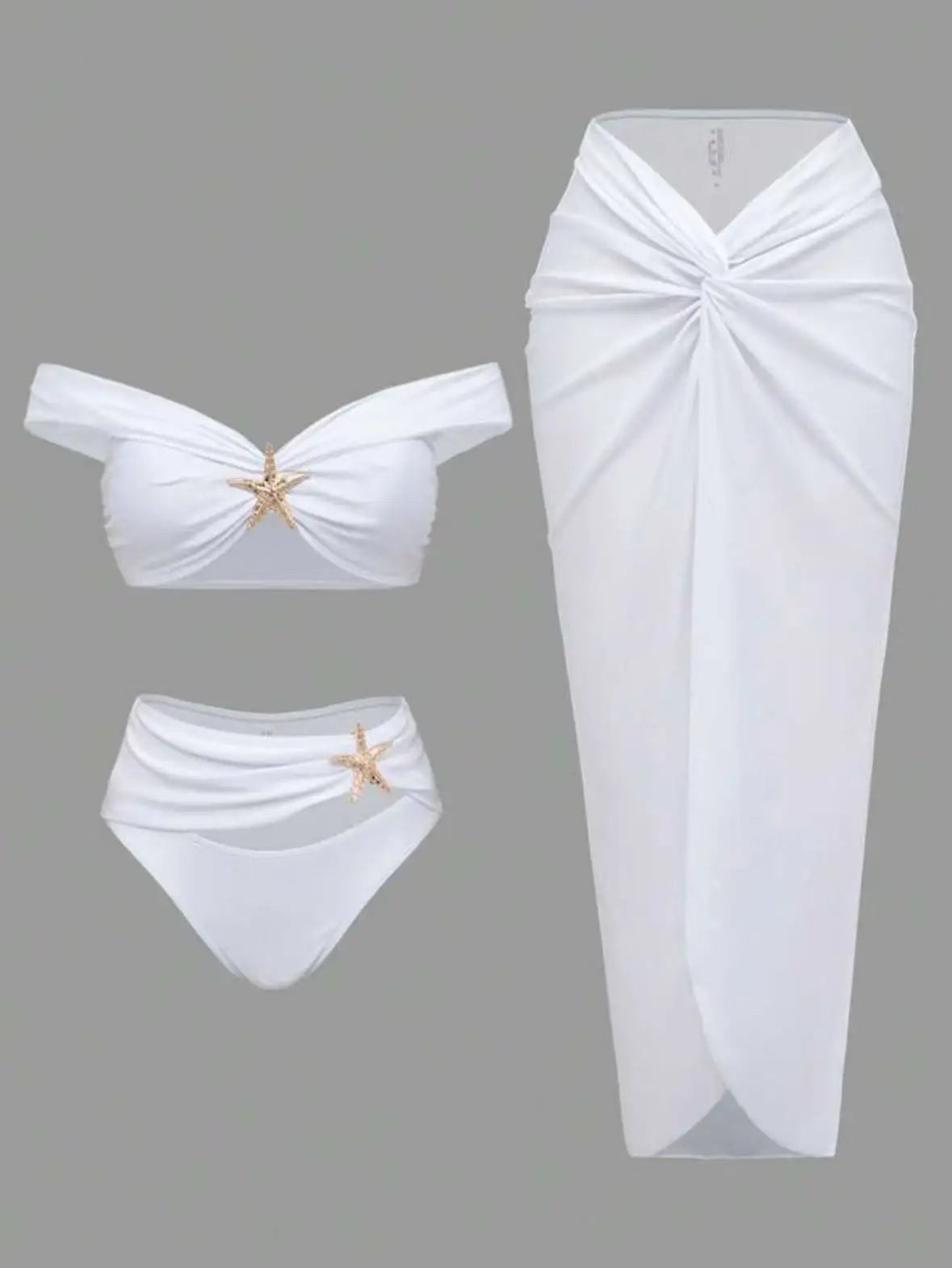 New Women's Clothing Starfish Bikinis Sets Solid Color Swimsuit Long Skirt Three Piece Simple Style Temperament Simple Style