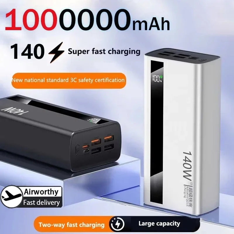 Lenovo CCC 500000mAh 140W Powerbank Super Fast Charging Portable Battery Charger Ultra Capacity LED Digital Display