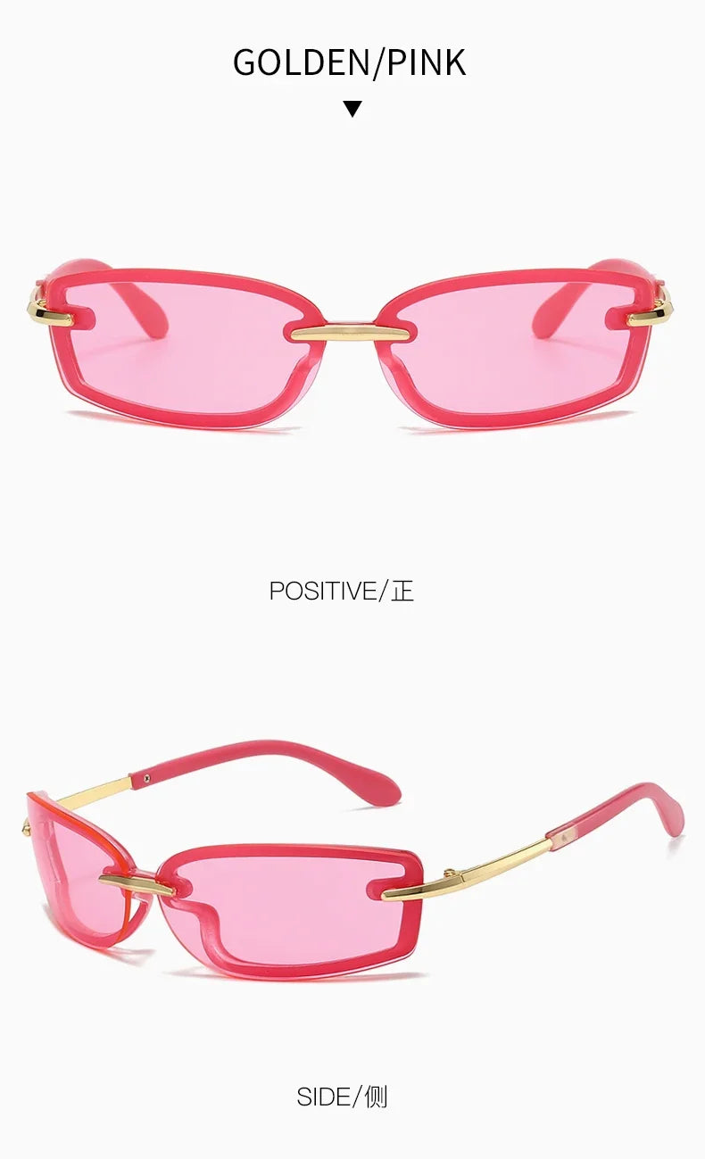 Rimless Y2K Style Sunglasses Rectangle Fashion Popular Women Men Shades Square Sun Glasses for Female Male Oculos Metal Frame