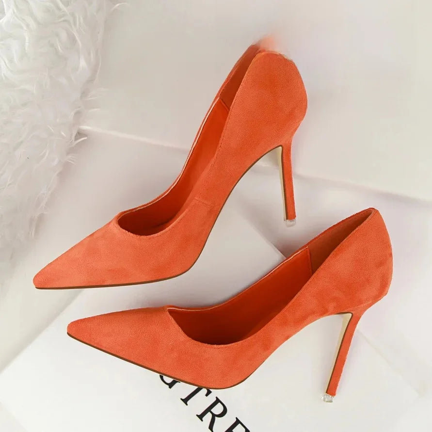 Korean Style Fashionable Minimalist High Heel Velvet Surface Sexy Slimming Professional OL Women's Single Shoes Sharp Pointed To