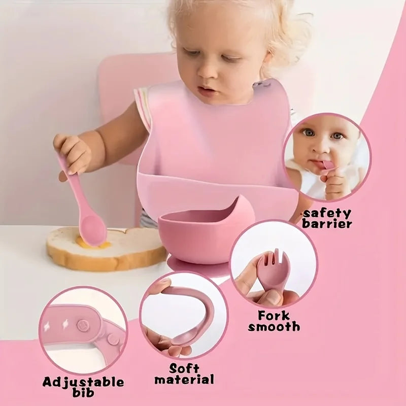 9-piece silicone feeding tableware set for babies and mothers, specially designed for babies to learn to eat