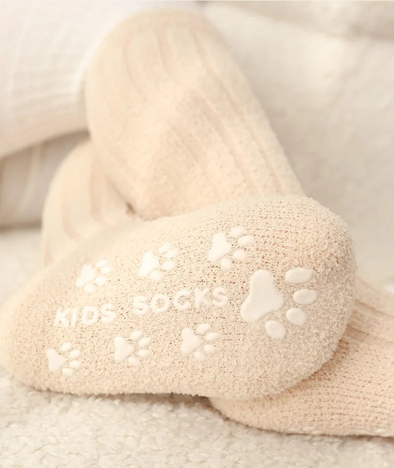Winter Children Socks Non-slip Baby High Tube Socks Warm Plush Thicken Toddler Boys Girls Middle Tube Sock for 0-4 Year