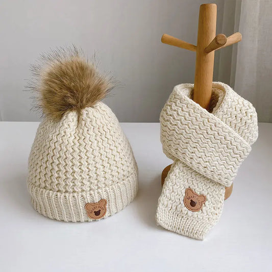 Children's Hat Scarf Set Winter Warm Autumn Winter Plush Boys and Girls' Little Bear Thick Ear Protection Baby Hairline Hat