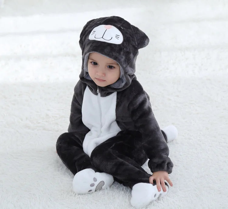 Lovely Cat Costume Baby Boys Girls Clothes Romper Soft Flannel Hooded Bodysuits Pajamas Winter Infant Jumpsuit Toddler Outfits