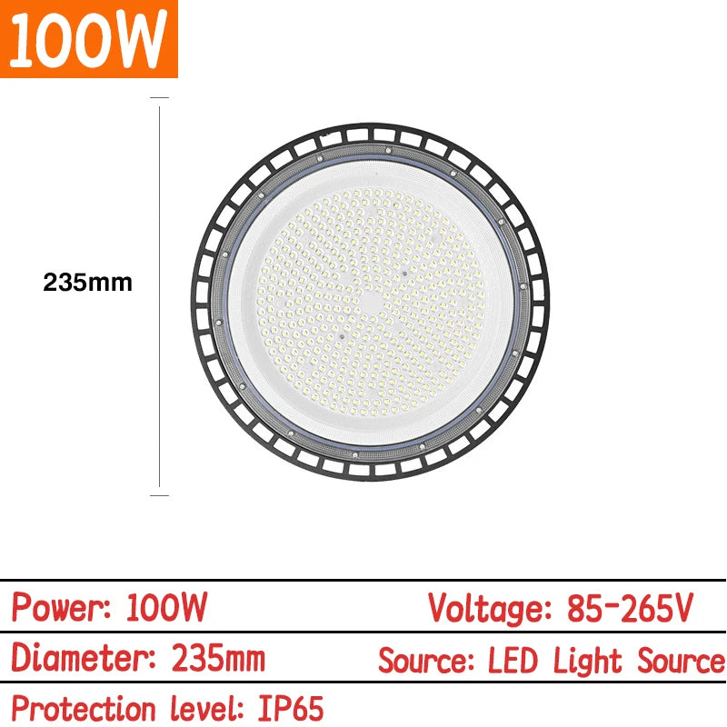 Super Bright UFO LED High Bay Light AC85-265V 100W-300W IP65 Waterproof Commercial Industrial Garage Workshop Gym Market Lamp