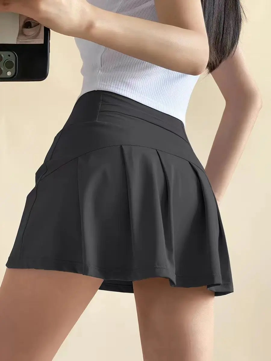 Women High Waist A-Line Skort with Built-in Shorts Cooling Quick-Dry Anti-Exposure Summer Athletic Skirt Yoga Gym Running