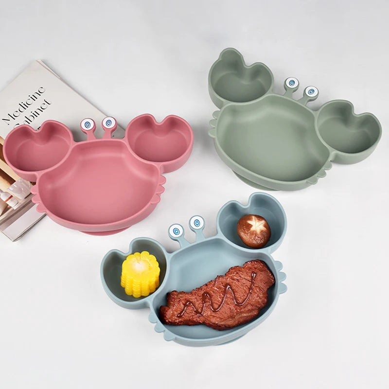10pcs Children's Silicone Dinner Plate Set Strong Suction Anti-Fall Children's Eating Training Bowl Fork Spoon Feeding Tableware