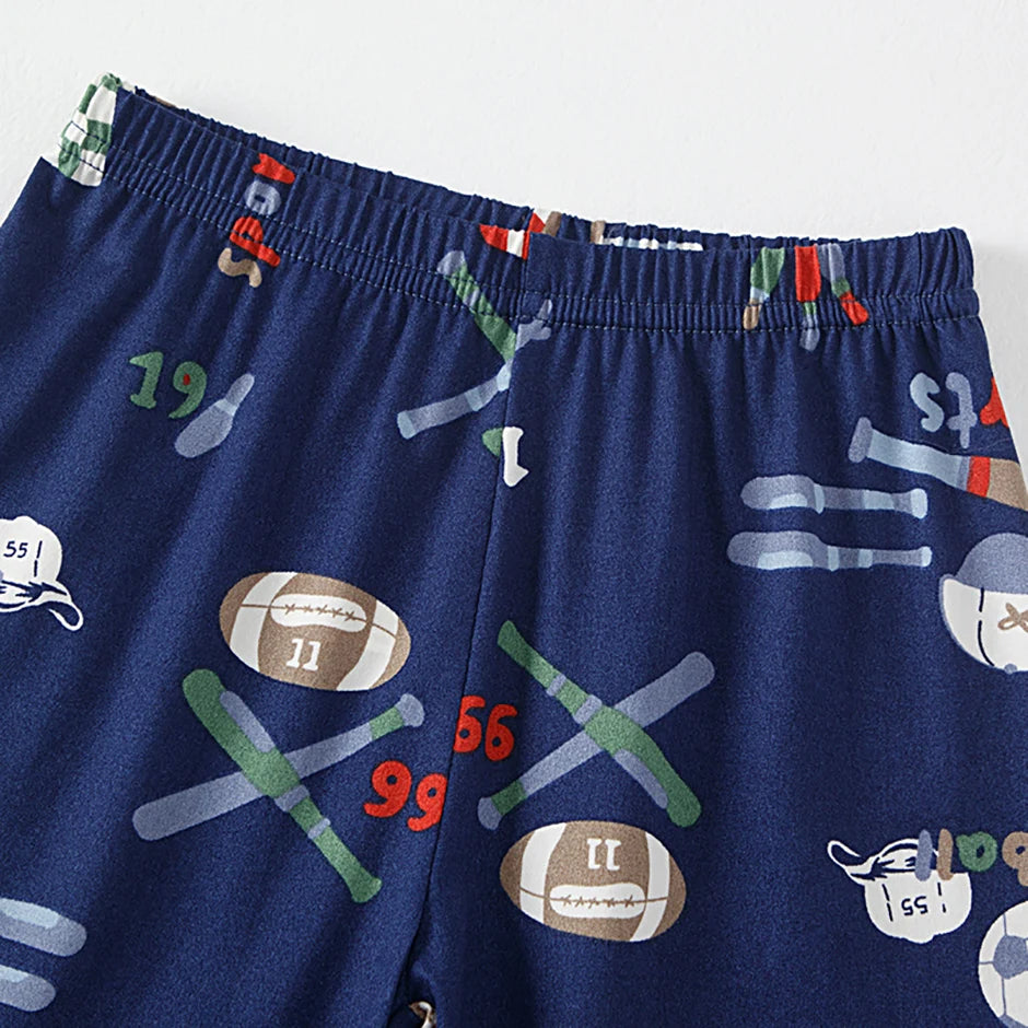 3-Piece Set of Children's Ball Printed Short-Sleeved Vest, Shorts, Pants Combination Set, Boys' Comfortable Pajamas Home Clothes