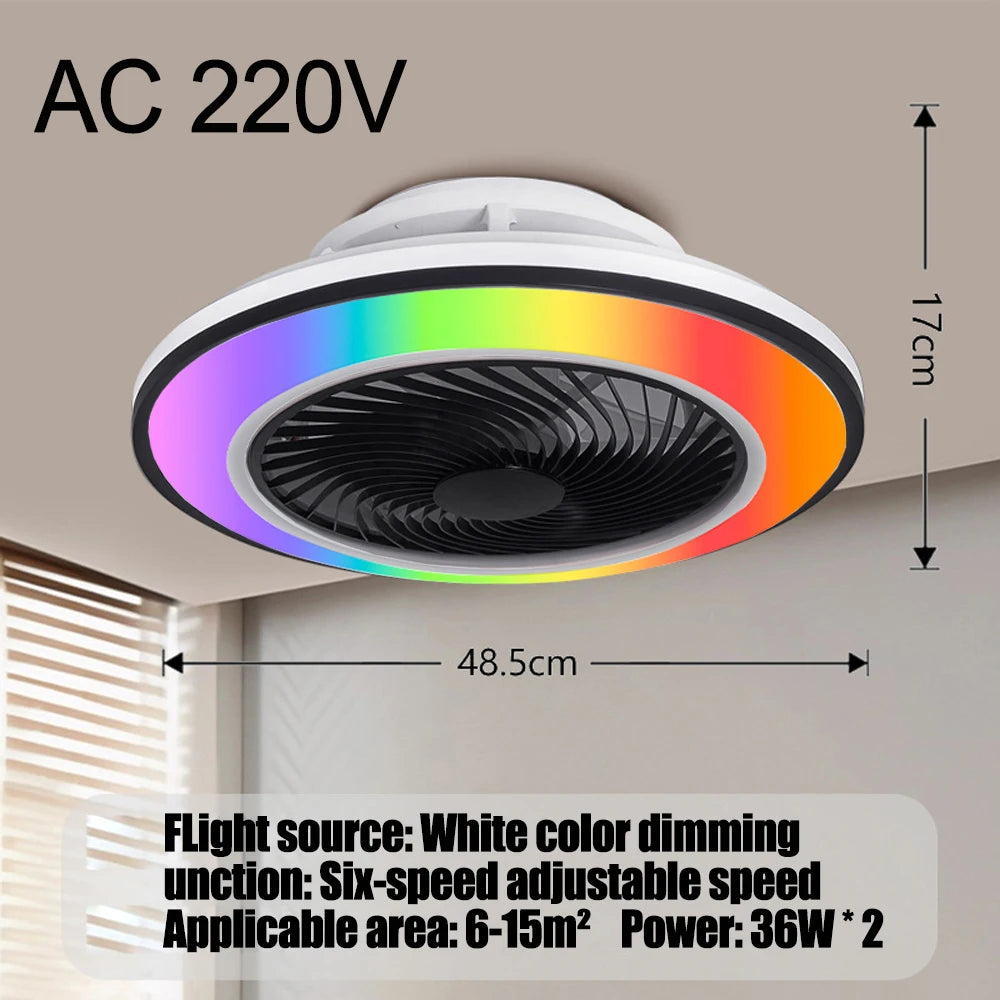 Smart Remote Controlled Ceiling Fan RGB Light AC220V– Variable Frequency Motor with Stepless Speed & Color Temperature Adjustmen