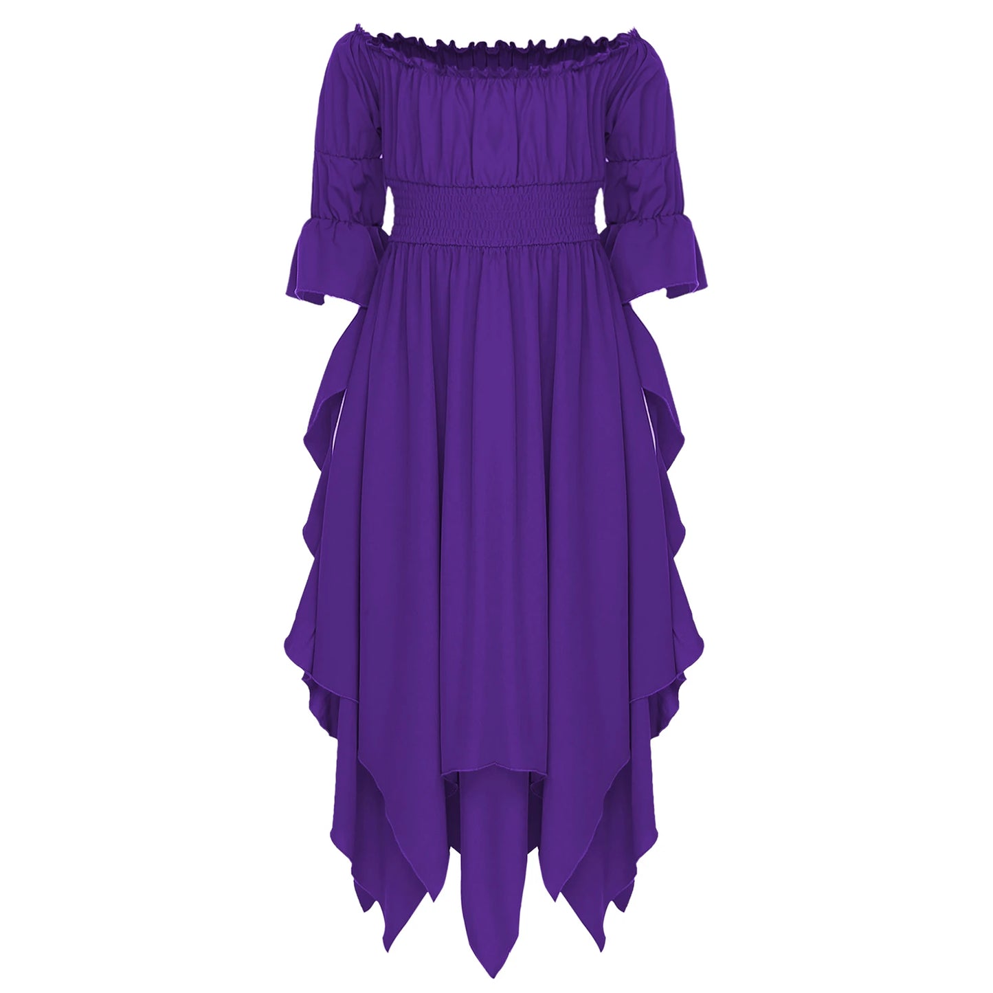 Girls Halloween Medieval Renaissance Witch Vampire Cosplay Costume Victorian Gothic Dress Off Shoulder Smocked Irregular Gown