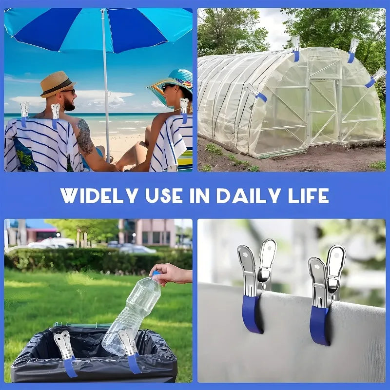 6/10/12pcs Windproof Stainless Steel Pool Cover Clamps Heavy-Duty Spring Clips for Outdoor Swimming Pools