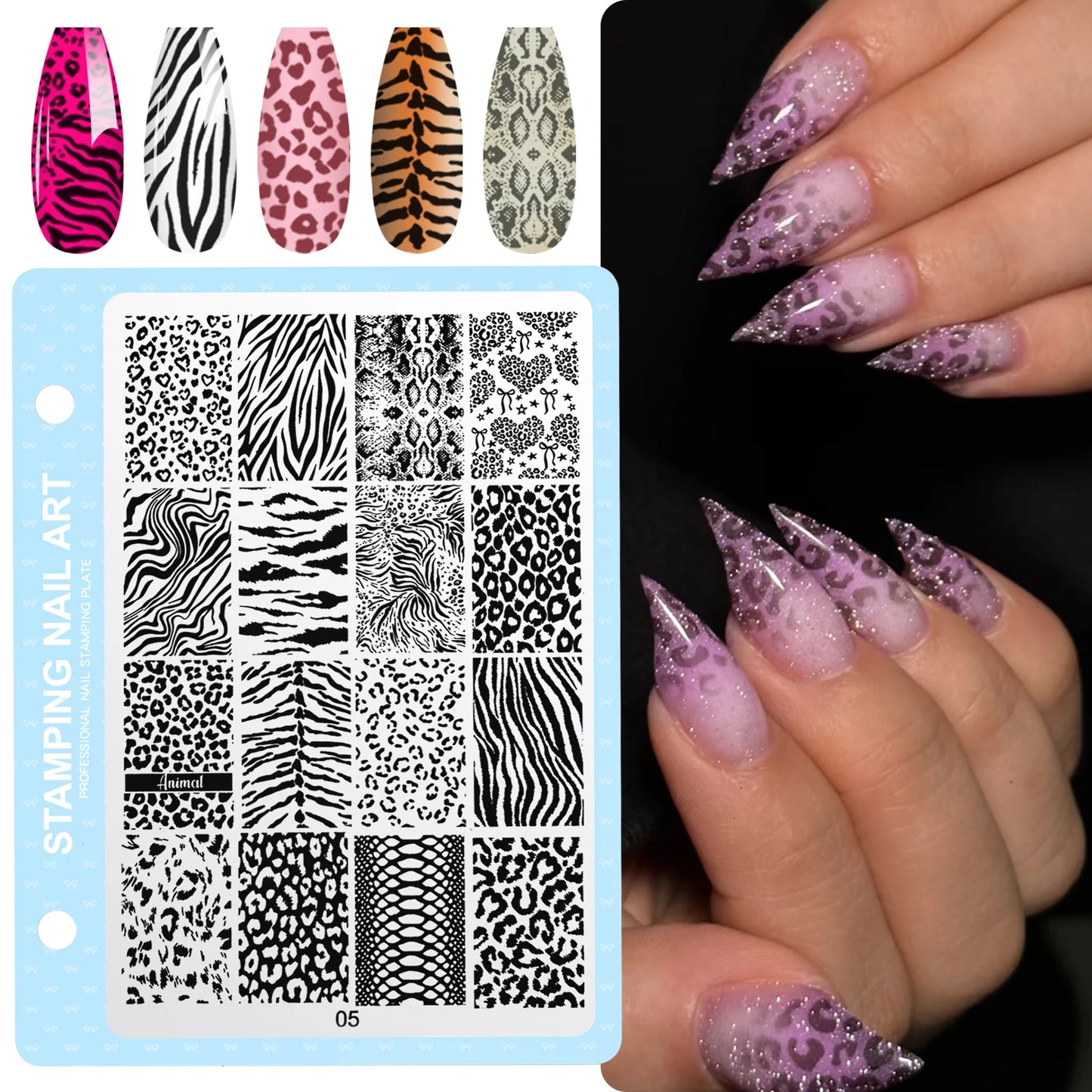 Print Nail Stamping Plate Leopard Snake Pattern Nail Art Stencil Stainless Steel Nail Stamp Template for DIY Manicure nial tools