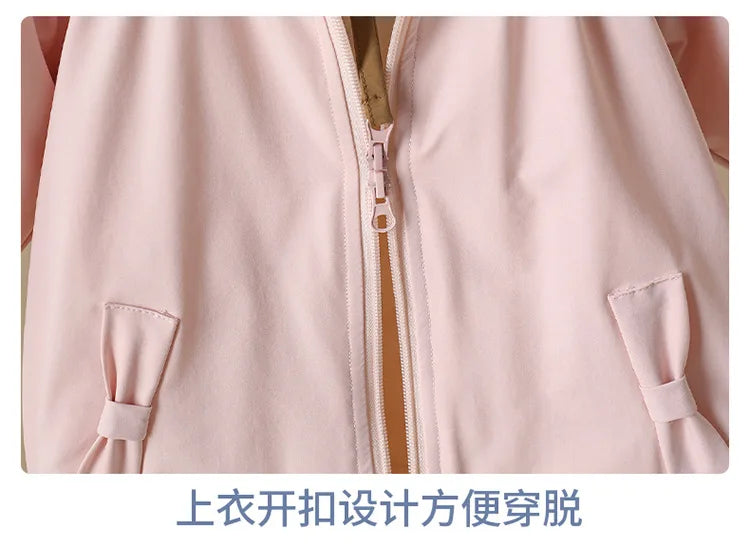 Winter Rompers Baby Girls Clothes Korean Fashion Pink Cute Hooded Bow Warm Thicker Jumpsuit Infant Costume Newborn Items B383