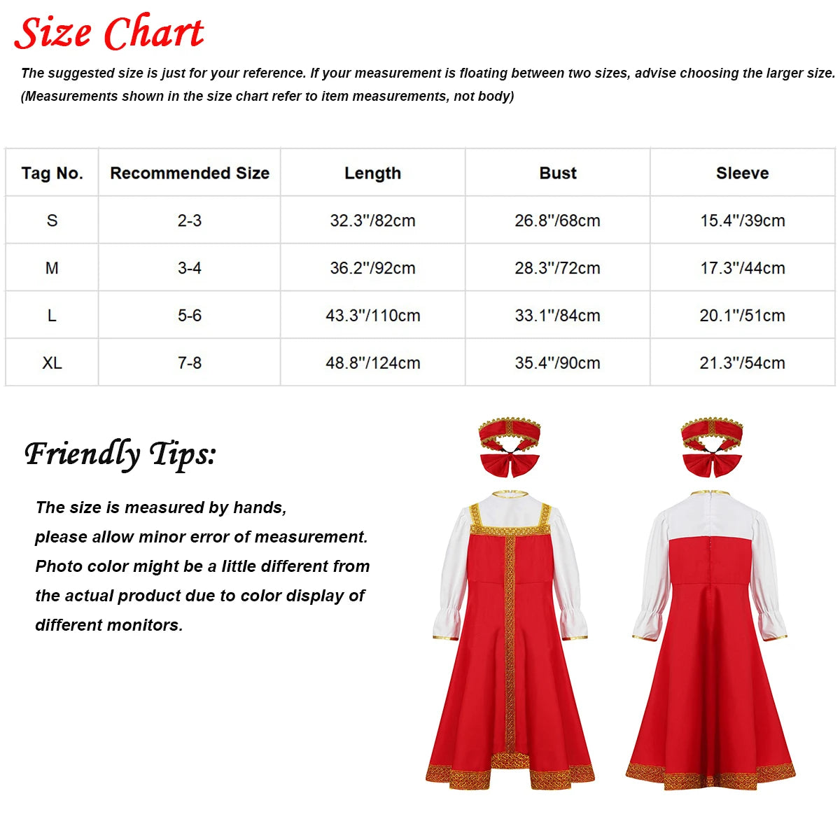 Kids Girls Russian Traditional Dance Costume Halloween Cosplay Festive Party Outfit Russian Fancy Dress with Headpiece Set 2-8Y