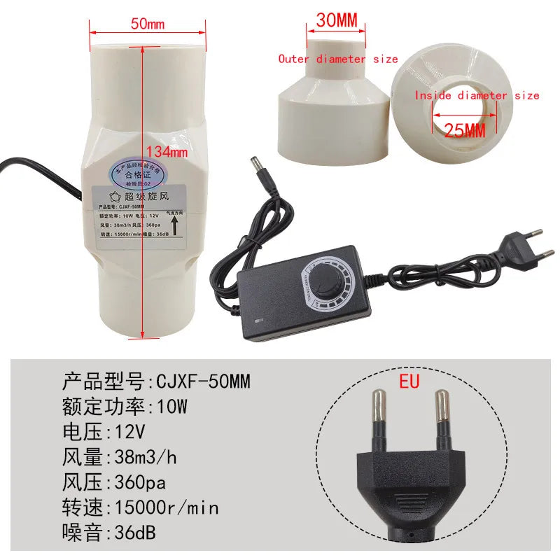 Ventilador De Escape De Velocidad Ajustable Bathroom Duct, Smoke Moxibustion 12V, Cocina, Inodoro 20mm 25mm 32mm 40mm 50mm
