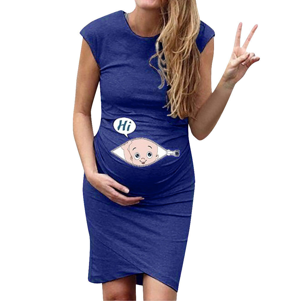 Maternity Cartoon Letter Print Pregnant Woman Dress Sleeveless O-neck Pregnancy Maternity Dress Nusring Maternity Casual Clothes