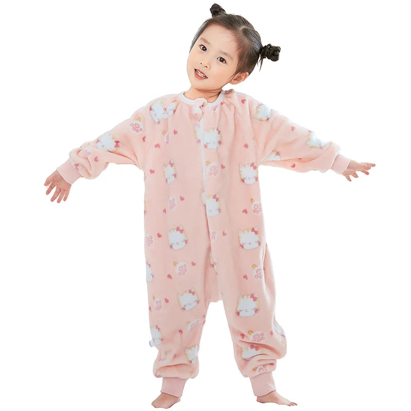 Kawaii Girls Pajamas Winter Purple Rabbit Onesie Hooded Plush Kigurumi Jumpsuit Blanket Sleeper Warm Overall Kids Nightwear Pjs