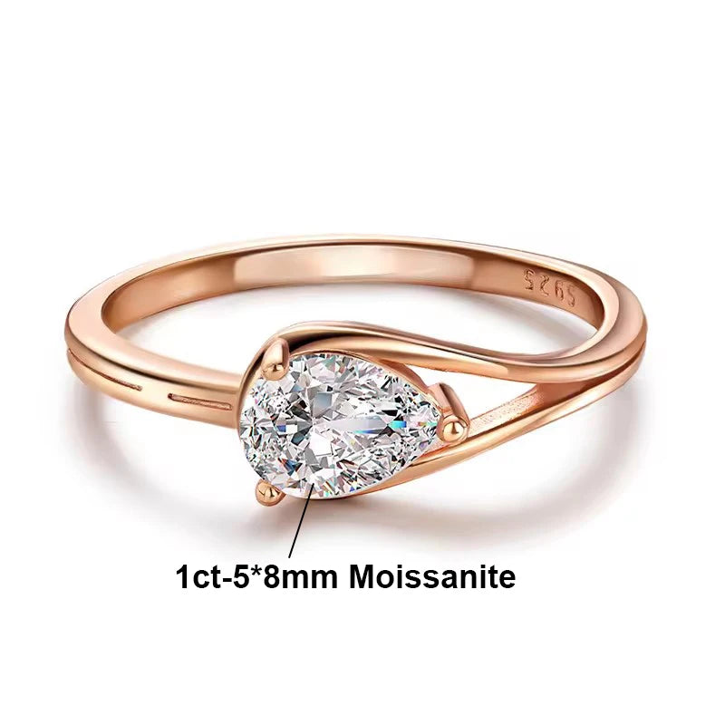 BXINY 1CT Pear Cut Moissanite Rings 925 Sterling Silver for Women Solitaire Lab Diamond Wedding Band Gifts Fine Jewelry with GRA