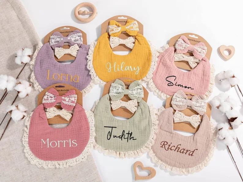 Personalized embroidered baby bib, baby pure cotton gauze bib, mouth in water, baby anti spitting, newborn bib, men's and women'