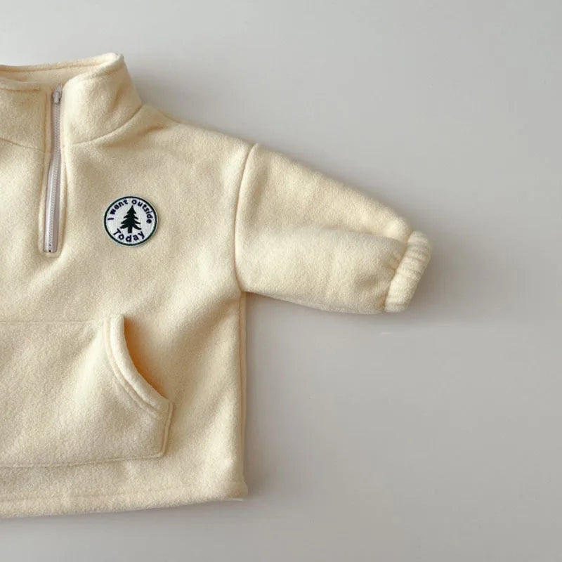 2025 Autumn Baby Boys Clothing Sets Children Thicken Plush Clothes Girls Solid Cotton High Collar Tops+ Pant 2 Pieces Suits