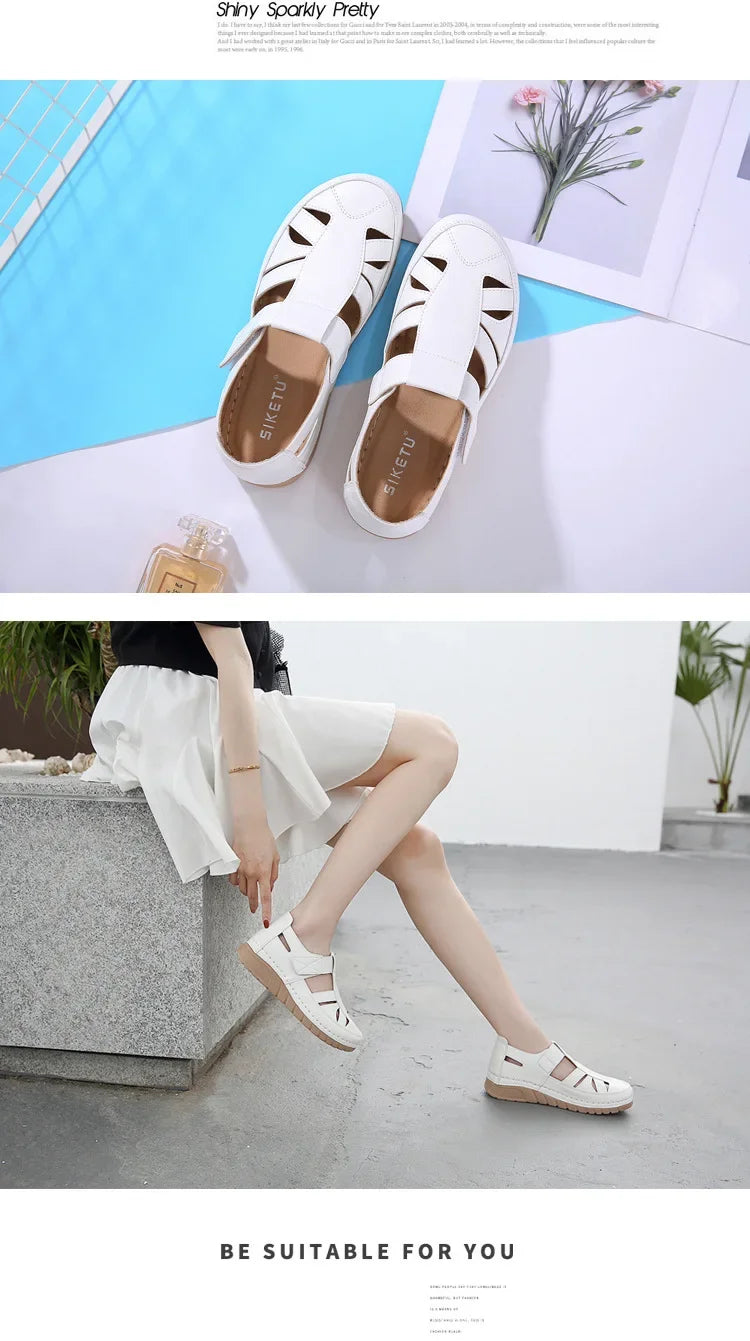 Women's Shoes Sandals Fashion Baotou Wedge Platform Sandals Ladies Retro Rome Sandalias Mujer Slip on Beach Shoes Footwear 2024