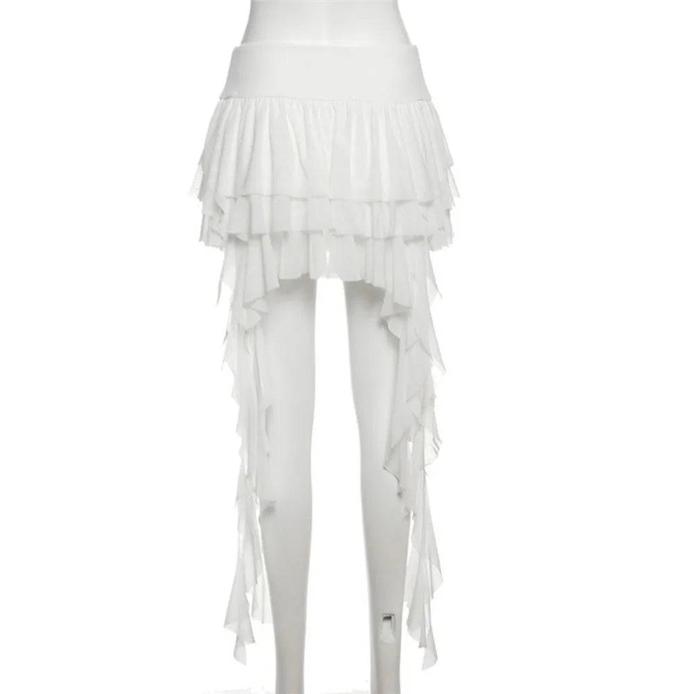 Casual High Waist Women's Tiered Skorts Layered Asymmetrical Hem Mini Skirt Ruffled Flowy Goth Skirt Summer Wear