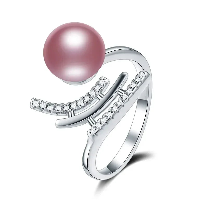 YWYC 8-9mm Natural Freshwater Pearl Rings for Women 925 Sterling Silver Crystal Zircon Adjustable Rings Jewlery Gift Wholesale