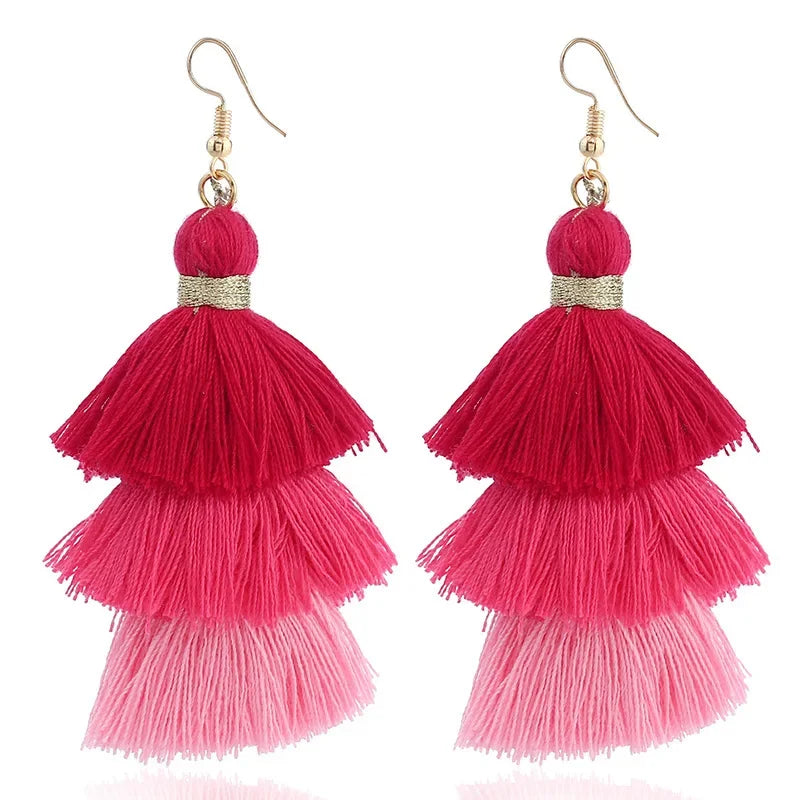 Bohemian Pink Geometric Earrings Women Summer Vacation Fashion Jewelry Classic Pendant