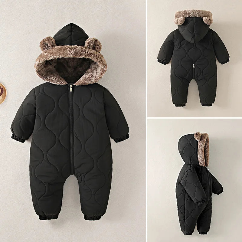 1-Piece Warm Fleece Pramsuit for Baby, Newborn Winter Snowsuit Outerwear, Infant Jumpsuit Romper Cozy Outfit