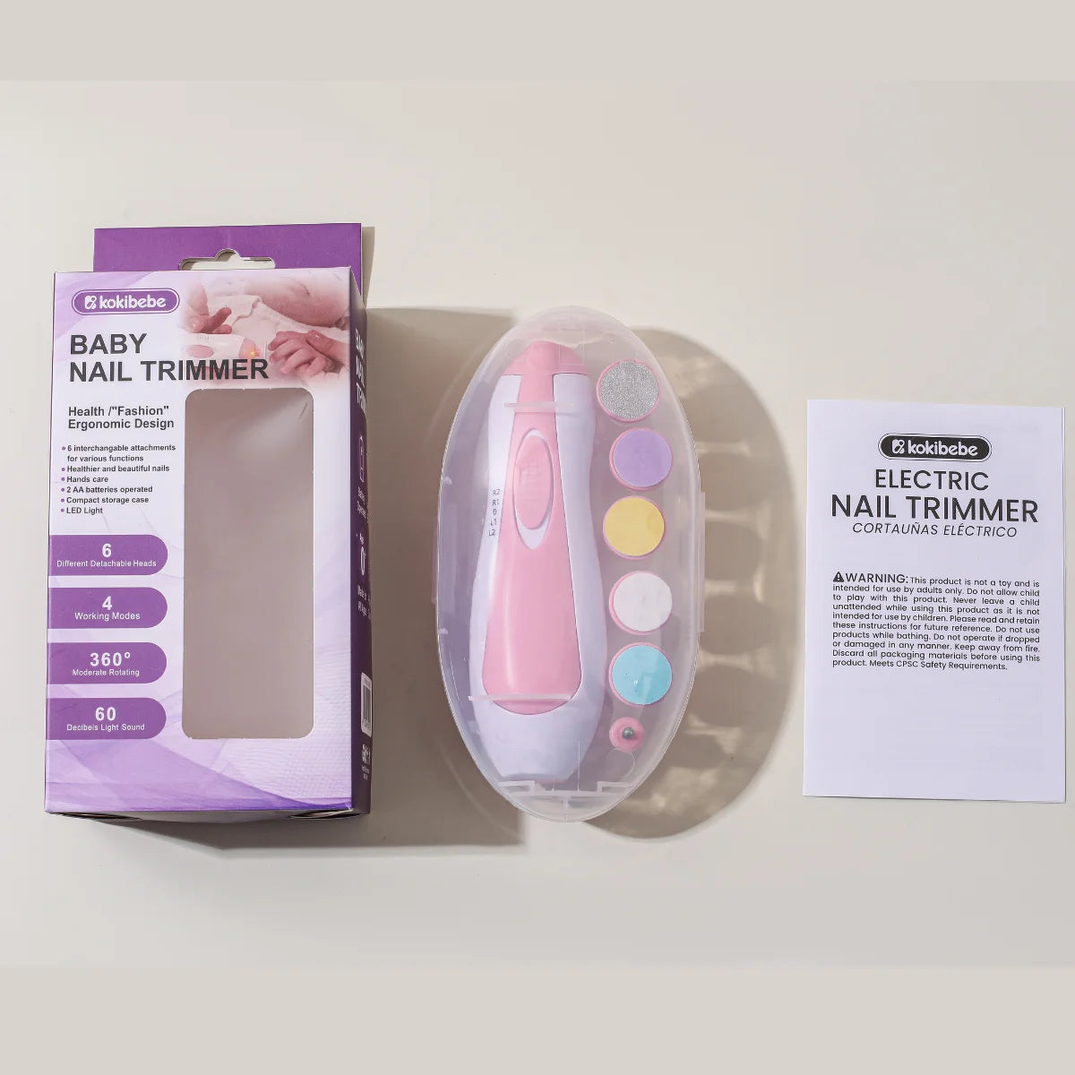 Electric Baby Nail Trimmer Set with 6 Grinding Heads | Safe Infant Nail File for Newborns & Toddlers, 4 Color Options