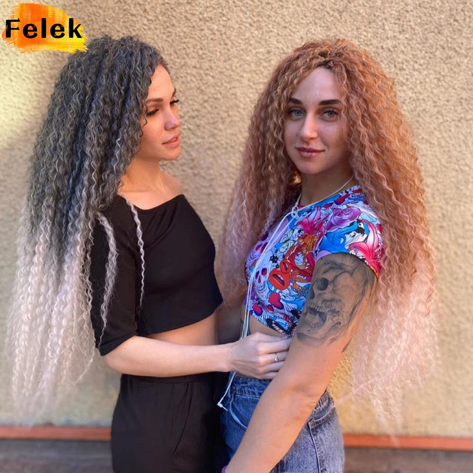 3-7Pcs Synthetic Brazilian Crochet Braids Hair for Women 20-28" Ombre White African Curls Kinky Curly Braiding Hair Extensions