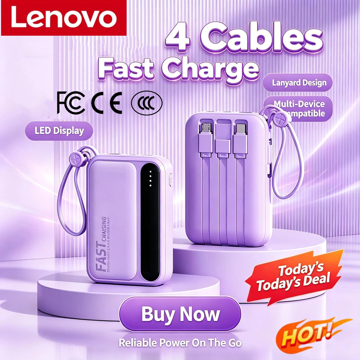 Lenovo 30000mAh Power Bank BuiIt in 4 Lines Super Fast Charging Large Capacity Portable External Battery for All Phones Android
